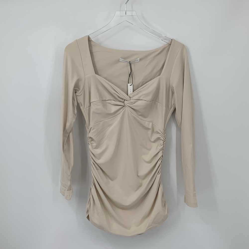 Susana Monaco twist front shirt top blouse jersey knit ruched Almond tan new XL
